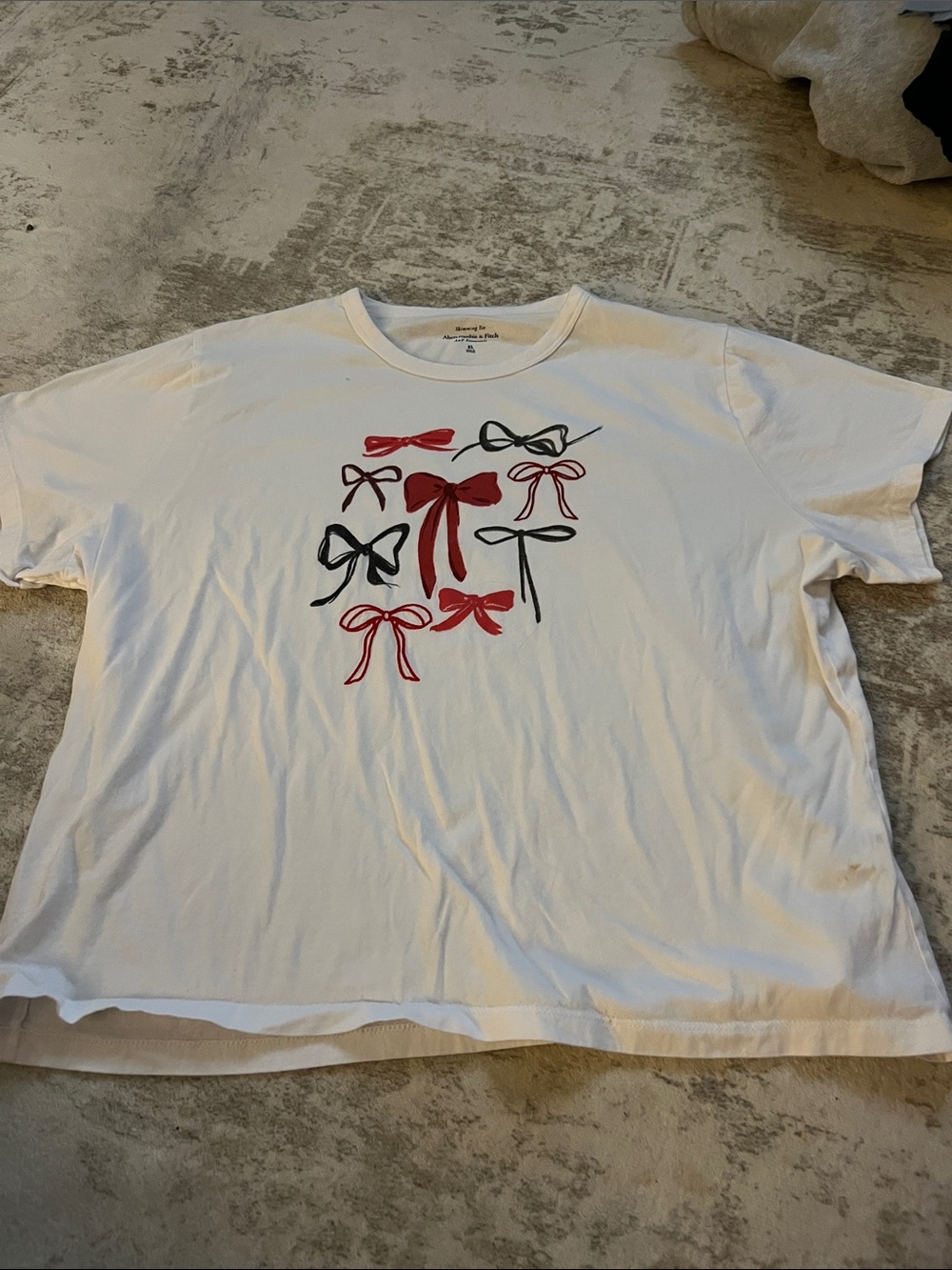 Abercrombie & Fitch White Short-Sleeve Tee with Red & Black Bow Graphics